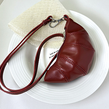 Soft Leather Croissant Clutch Bags, Dark Red, 89x165x26.5mm