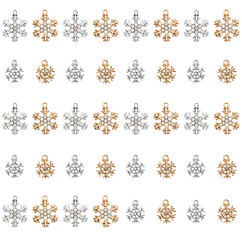 40Pcs 4 Style Alloy Pendants, with Crystal Rhinestone, Snowflake, Platinum & Light Gold, 16~22x13~17x3mm, Hole: 1.8~2mm, 10pcs/style