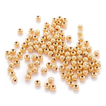 Brass Corrugated Beads, Real 18K Gold Plated, Round, 4mm, Hole: 1mm