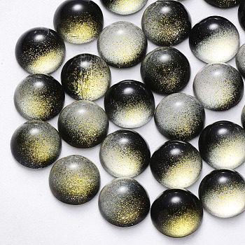 Spray Painted Glass Cabochons, with Glitter Powder, Half Round/Dome, Black, 10x5mm