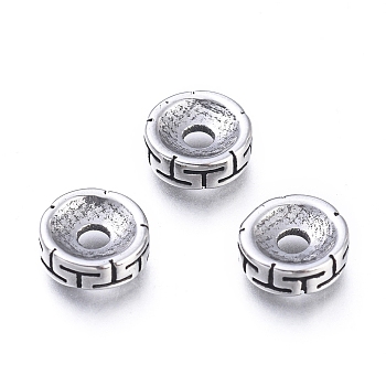 304 Stainless Steel Beads, Flat Round, Antique Silver, 8x3mm, Hole: 2mm