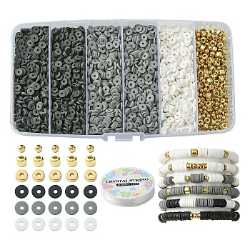 DIY Bracelets Jewelry Making Kit, Including Polymer Clay & CCB Plastic Spacer Beads, Elastic Crystal Thread, Mixed Color, 4~6x0.8~4mm, Hole: 1.2~2mm