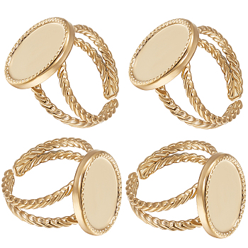 8Pcs 304 Stainless Steel Open Cuff Ring Settings, Oval, Real 18K Gold Plated, US Size 7(17.3mm), Tray: 16x12mm