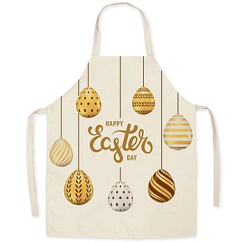 Cute Easter Egg Pattern Polyester Sleeveless Apron, with Double Shoulder Belt, for Household Cleaning Cooking, Saddle Brown, 470x380mm