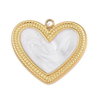 304 Stainless Steel Enamel Pendants, Heart Charms, Golden, 20.5x23x1.5mm, Hole: 1.6mm