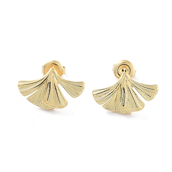 Ion Plating(IP) 304 Stainless Steel Stud Earrings, Leaf, Real 14K Gold Plated, 12x18.5mm