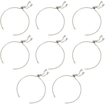 12Pcs 304 Stainless Steel Rolo Chain Slider Bracelet Making, Adjustable Bolo Bracelets, with Jump Rings, Heart, Stainless Steel Color, 9-7/8 inch(25cm), 0.2cm