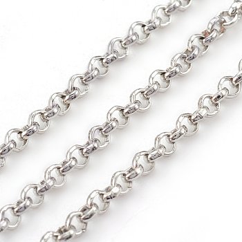 Iron Rolo Chains, Belcher Chain, Unwelded, Lead Free, Platinum Color, with Spool, Size: Chain: about 2.5mm in diameter, 1mm thick, about 328.08 Feet(100m)/roll