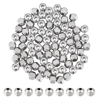 201 Stainless Steel Beads, Hexagon, Stainless Steel Color, 4x4.5x3.5mm, Hole: 1.5mm, 80pcs/box