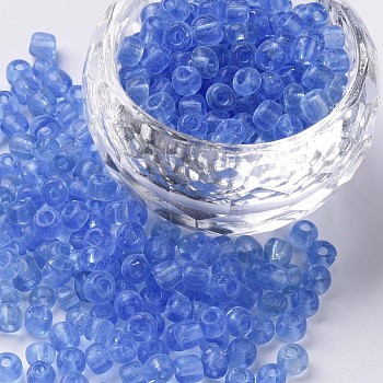 Glass Seed Beads, Transparent, Round, Light Blue, 6/0, 4mm, Hole: 1.5mm, about 4500 beads/pound