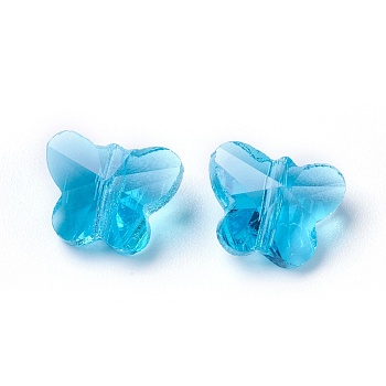 Transparent Glass Beads, Faceted, Butterfly, Deep Sky Blue, 6.5x8x5.5mm, Hole: 1mm