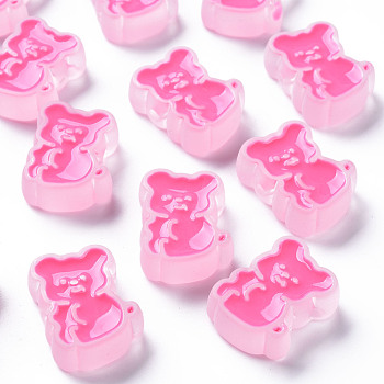 Transparent Acrylic Beads, with Enamel, Frosted, Bear, Pink, 26.5x20x9mm, Hole: 3mm