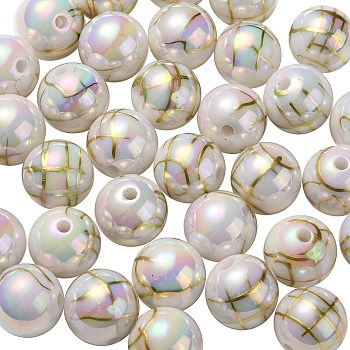 UV Plating Rainbow Iridescent Acrylic Beads, Drawbench, Round, White, 15.5x15mm, Hole: 2.7mm