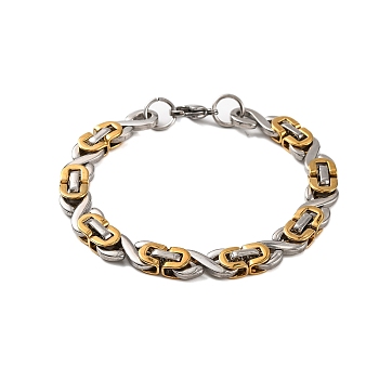 304 Stainless Steel Byzantine Chain Bracelets, with 201 Stainless Steeel Findings, Golden & Stainless Steel Color, 8-1/4 inch(21cm)