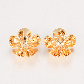 5-Petal Brass Bead Caps, Nickel Free, Real 18K Gold Plated, Flower, 16x16.5x6mm, Hole: 1mm