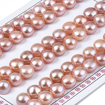 Grade AAA Natural Cultured Freshwater Pearl Beads, Half Drilled, Flat Round, Rosy Brown, 8~8.5x6mm, Half Hole: 1mm