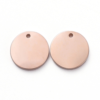 Vacuum Plating 304 Stainless Steel Stamping Blank Tag Charms, Manual Polishing, Flat Round, Rose Gold, 8x1mm, Hole: 0.7mm
