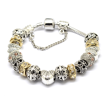 Alloy Rhinestone Bead European Bracelets, with Brass Chain, Mixed Color, 190mm