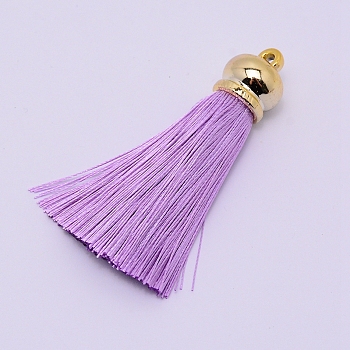 Polyester Tassel Big Pendants, with Plastic Findings, Plum, 67x15.3mm, Hole: 3mm