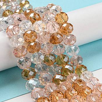 Glass Beads Strands, Faceted, Rondelle, Pearl Pink, 10x8mm, Hole: 1mm, about 63~65pcs/strand, 19.2~20 inch(48~50cm)