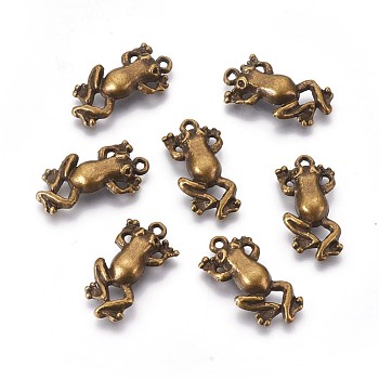 Metal Alloy Pendants, Cadmium Free & Lead Free, Frog, Antique Bronze, 22x10x2mm, Hole: 2mm