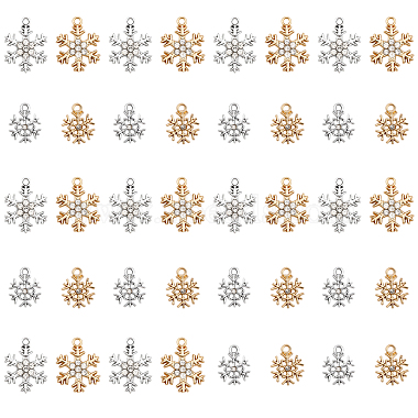 Platinum & Light Gold Clear Snowflake Alloy+Rhinestone Pendants