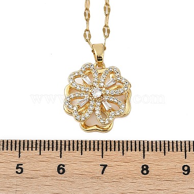 Brass Micro Pave Clear Cubic Zirconia Rotatable Clover Pendant Necklaces(NJEW-K280-01G)-3