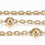 Ion Plating(IP) 304 Stainless Steel Cable Chains, Satellite Chains, with Steel Beads, Soldered, with Spool, Flat Oval, Golden, 2.5x2x0.5mm, about 32.8 Feet(10m)/roll(CHS-H009-30G)
