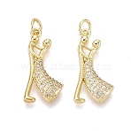Valentine's Day Brass Micro Pave Clear Cubic Zirconia Pendants, Dancing Couple Charms, Real 16K Gold Plated, 23x11x3.5mm, Hole: 3mm, Jump Ring: 5x0.8mm, 3mm Inner Diameter(KK-Q072-11G)