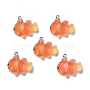 Opaque Resin Pendants, with Platinum Tone Iron Loops, Frosted, Fish, Dark Orange, 24.5x26.5x7mm, Hole: 2mm(RESI-D055-091P-01)