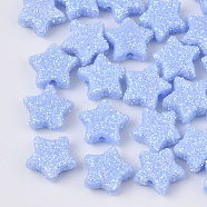 Opaque Acrylic Beads, with Glitter Powder, Star, Light Sky Blue, 9.5x10x4mm, Hole: 1.6mm(X-MACR-T033-04D)