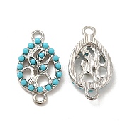 Alloy Connector Charms with Synthetic Turquoise, Teardrop Links with Tree, Nickel, Platinum, 22x12x3.5mm, Hole: 2mm(FIND-H039-33P)