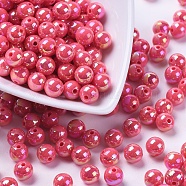 Eco-Friendly Poly Styrene Acrylic Beads, AB Color Plated, Round, Fuchsia, 12mm, Hole: 1.1mm, about 550pcs/500g(PL427-7)