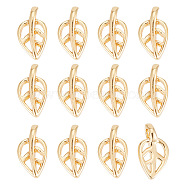 60Pcs Brass Charms, Leaf, Real 18K Gold Plated, 9.5x5.5x3.5mm, Hole: 1.5mm(KK-GO0001-22)