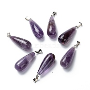 Natural Amethyst Pendants, with Platinum Brass Findings, Teardrop, 26.5~29x10mm, Hole: 2.5~3.5x4~6mm(X-G-F707-14)