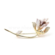Brass Brooch, Natural Baroque Pearl Flower Jewely for Women, Real 14K Gold Plated, 29x68x12mm(JEWB-K011-01G)