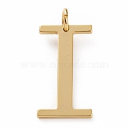 Golden Brass Pendants, Long-Lasting Plated, Letter, Letter.I, 27x15x1.5mm, Hole: 3.5mm(KK-P194-01G-I)