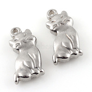 Non-Tarnish 201 Stainless Steel Kitten Pendants, Cat Shape Charms, Stainless Steel Color, 17x10.5x4mm, Hole: 1.5mm(X-STAS-Q195-24)