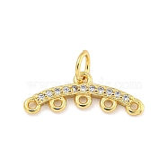 Brass Micro Pave Clear Cubic Zirconia Chandelier Component Links, Arcuated Necklaces Connector Clasps, with Jump Ring, Real 18K Gold Plated, 7x18.5x2mm, Hole: 1mm(KK-NH0003-01G)