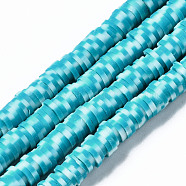 Handmade Polymer Clay Beads Strands, for DIY Jewelry Crafts Supplies, Heishi Beads, Disc/Flat Round, Sky Blue, 6x0.5~1mm, Hole: 1.8mm, about 320~447pcs/strand, 15.75 inch~16.14 inch(40~41cm)(CLAY-N008-010O)