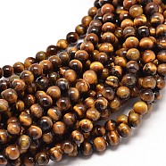 Natural Tiger Eye Round Bead Strands, 4mm, Hole: 0.8~1mm, about 91pcs/strand, 15 inch(G-P072-33-4mm)
