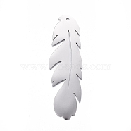 304 Stainless Steel Big Pendants, Stamping Blank Tag, Feather, Stainless Steel Color, 50x16x1mm, Hole: 1.2mm(STAS-F254-20B-P)