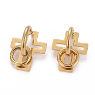 304 Stainless Steel Half Hoop Earrings, Stud Earrings, with Ear Nut, Cross & Ring, Golden, 24x19x24mm, Pin: 1mm(EJEW-F257-01G)
