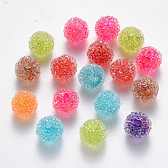 Transparent Acrylic Beads, with Crystal Rhinestone, Imitation Candy Food Style, Half Drilled, Round, Mixed Color, 12mm, Half Hole: 2.5mm(TACR-R141-02)