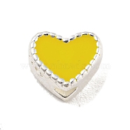Heart Shape Silver 925 Sterling Silver Beads, with Enamel, with S925 Stamp, Yellow, 5.5x6.5x4mm, Hole: 1.2mm(STER-A031-02B)