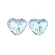 Transparent Printed Acrylic Beads, Heart, Deep Sky Blue, 16.5x18x7mm, Hole: 1.5mm(OACR-H124-03E)