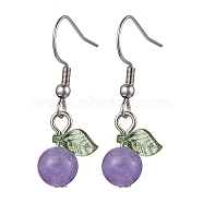 Acrylic Dangle Earrings, with 304 Stainless Steel Earring Hooks, Round with Leaf, Blue Violet, 32.5x12.5mm(EJEW-JE05750-04)