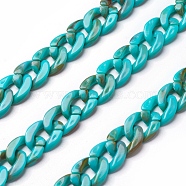 Acrylic Curb Chains, Dark Turquoise, Link:13x10~10.5x2.5~3mm, about 70cm/strand, 27.56 inch(X-SACR-P065-R01)