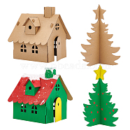 6 Sets 2 Style Unfinished Cardboard 3D Puzzles, for Christmas Decorations, Chirldren Assembly Painting Toys, House & Tree, Wheat, 130~220x130~200x205~230mm, 3 sets/style(AJEW-NB0005-36)