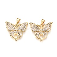 Brass Micro Pave Cubic Zirconia Pendants, Long-Lasting Plated, Butterfly, Real 18K Gold Plated, Clear, 17.5x22x2.5mm, Hole: 3.5x4.5mm(KK-K242-11G-01)
